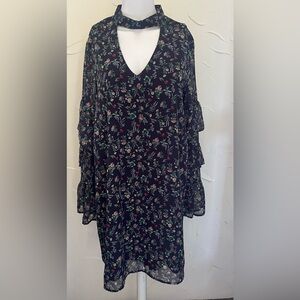 Le Lis Floral Long Tiered Ruffle Sleeve Shift Dress SZ L